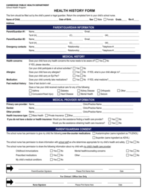 School Health History Form