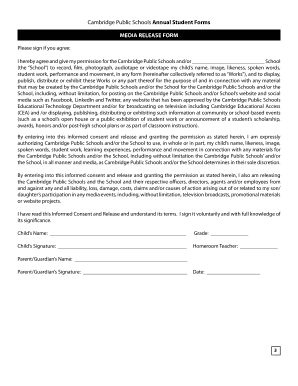 Cambridge Public Schools Media Release Form