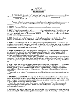 Massachusetts Apartment Lease Agreement