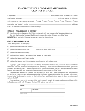 SCA Creative Work Copyright Assignment Form