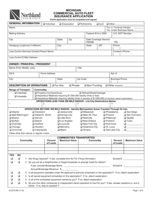 Michigan Commercial Auto Fleet Insurance Application