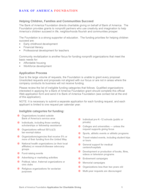 Bank of America Foundation Grant Application