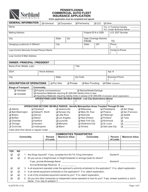 Pennsylvania Commercial Auto Fleet Insurance Application