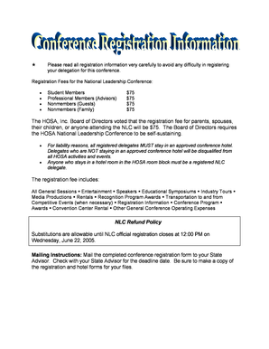 HOSA National Leadership Conference Registration Form