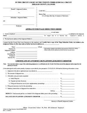 Illinois Wage Deduction Order Affidavit