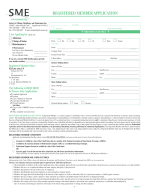 Society for Mining Registered Member Application