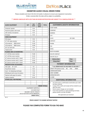 Exhibitor Audio Visual Order Form