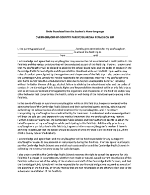 Overnight Field Trip Permission Slip