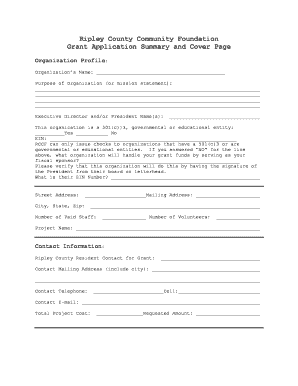 RCCF Large Grant Application Summary and Cover Page