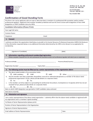Confirmation of Good Standing Form