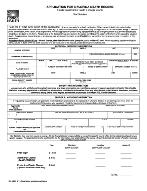 Florida Death Record Application