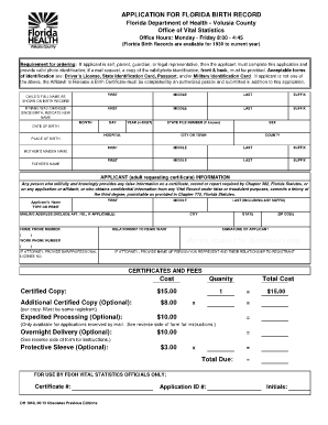Florida Birth Record Application