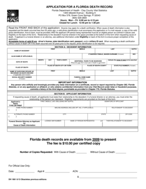 Florida Death Record Application
