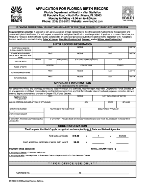 Florida Birth Record Application