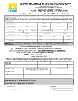 Florida Birth Record Application