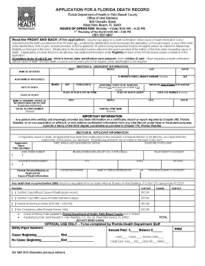 Florida Death Record Application