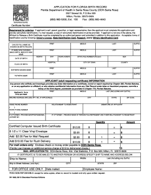 Florida Birth Record Application