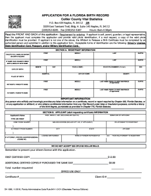 Florida Birth Record Application