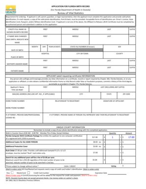 Florida Birth Record Application