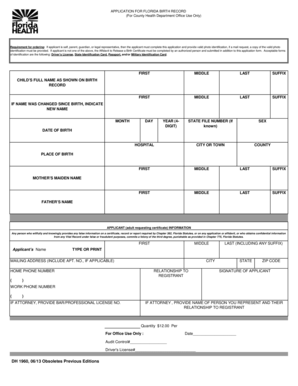 Florida Birth Record Application