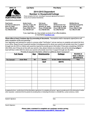 2014-2015 Dependent Verification Form