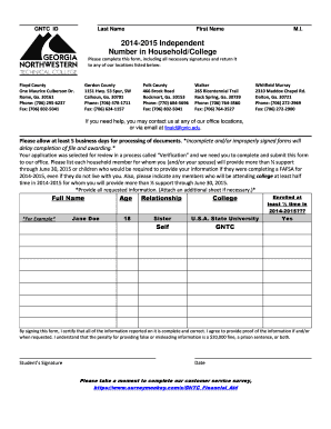 2014-2015 Verification Form