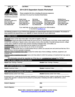 2014-2015 Dependent Assets Worksheet