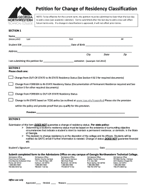 Petition for Change of Residency Classification