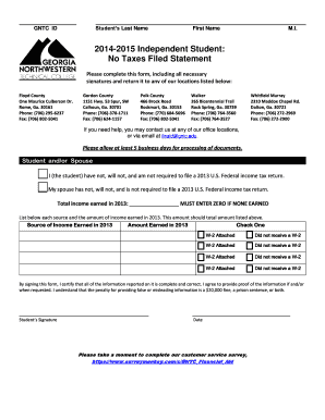 No Taxes Filed Statement