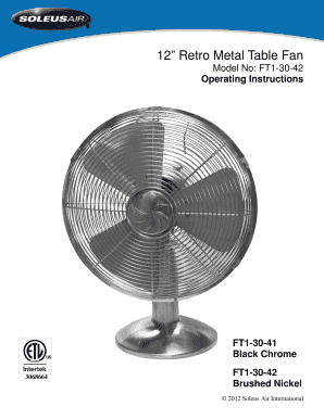 Soleus Air 12” Table Fan Operating Instructions