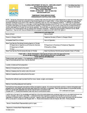 Temporary Food Service Event Vendor Notification Form