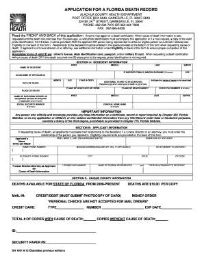 Florida Death Record Application