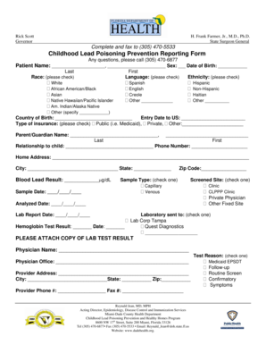 Childhood Lead Poisoning Prevention Reporting Form