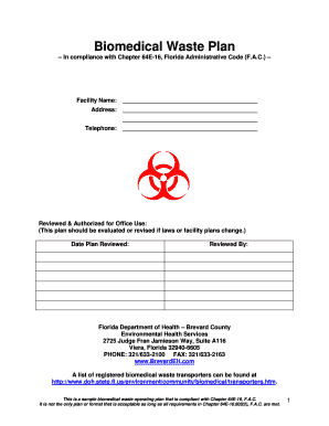 Florida Biomedical Waste Plan Template