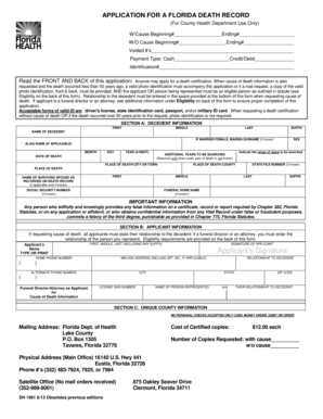 Florida Death Record Application