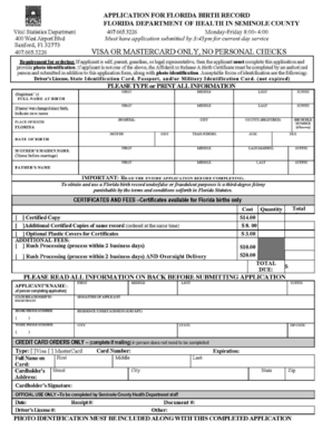 Florida Birth Record Application