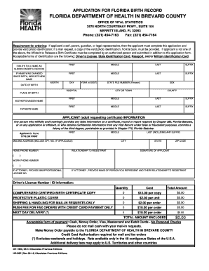 Florida Birth Record Application