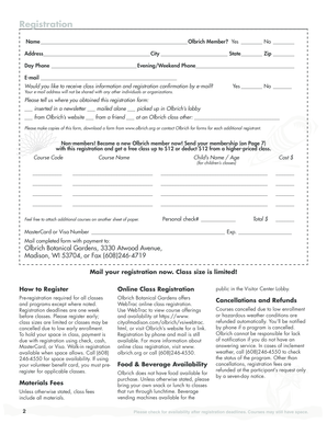 Olbrich Botanical Gardens Class Registration Form