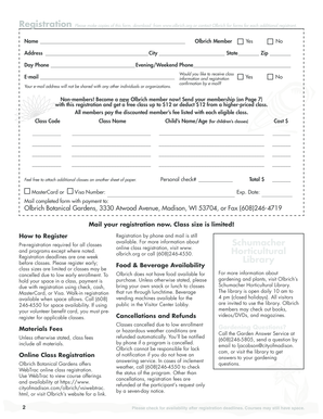 Olbrich Botanical Gardens Class Registration Form