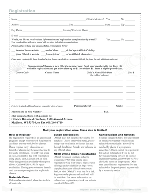 Olbrich Botanical Gardens Class Registration Form