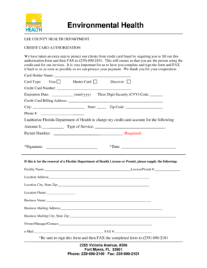 Lee County Health Department Credit Card Authorization