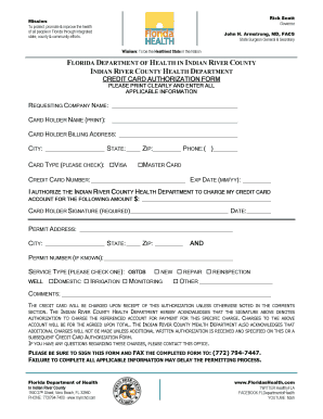 Indian River County Health Department Credit Card Authorization Form