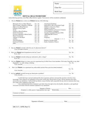 Dental Health History Form