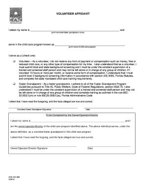 Volunteer Affidavit