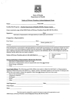 Florida Health Privacy Practices Acknowledgment Form