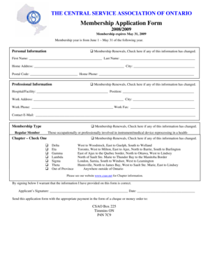 Central Service Association of Ontario Membership Application Form