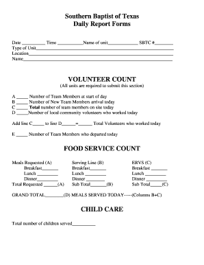 Southern Baptist of Texas Daily Report Form
