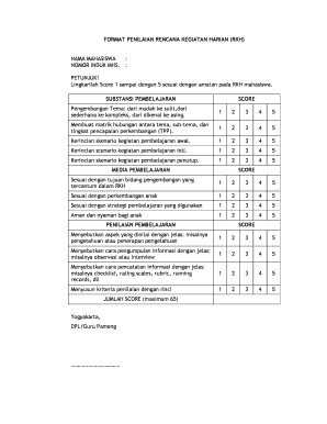 Indonesian Student Activity Daily Plan Evaluation Form