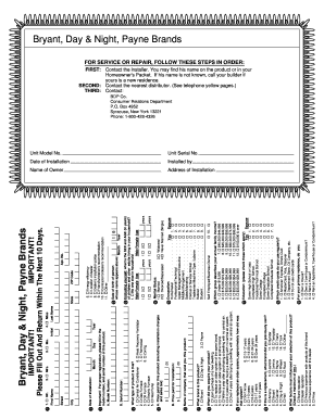 Bryant Day & Night Product Registration and Warranty Form