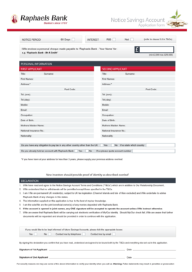 Raphaels Bank Notice Savings Account Application Form